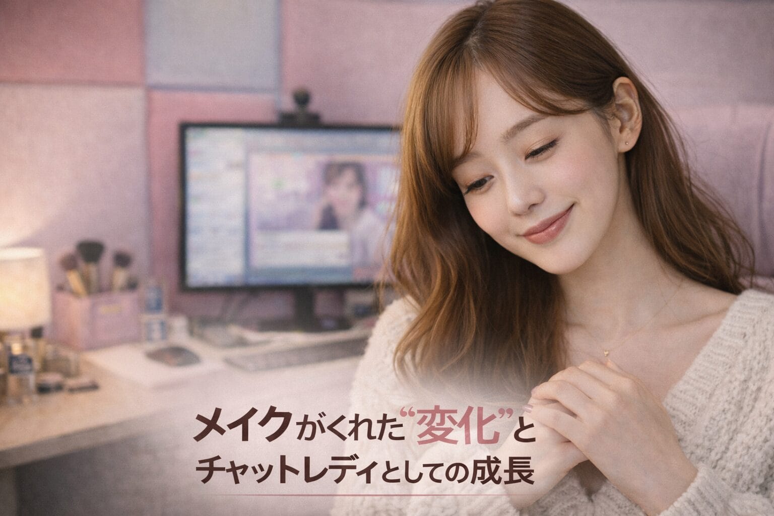 メイクを通じて自信が生まれ、チャットレディとして成長していく過程を表情で表した100万越えプレイヤーのクルミさん